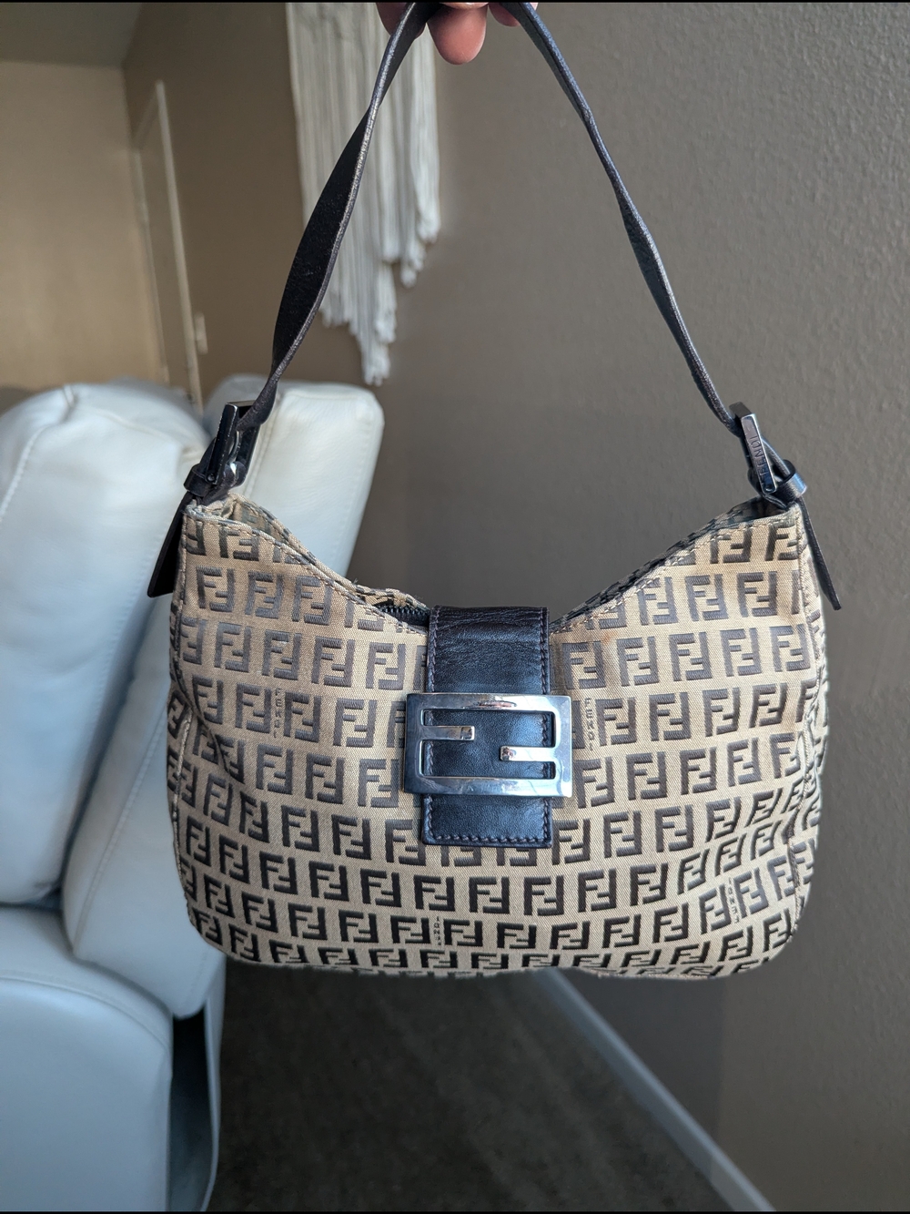 Fendi Zucchino Mamma Baguette Hobo Bag